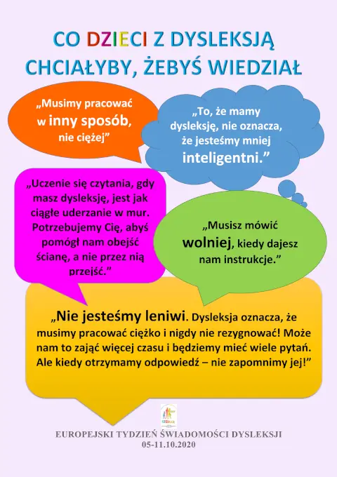 Infografika Co dzieci z dysleksją chciałyby, żebyś wiedział