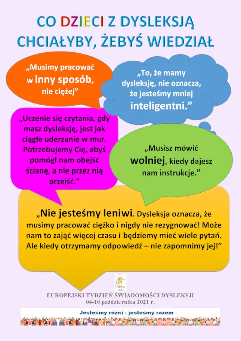 Infografika Co dzieci z dysleksją chciałyby, żebyś wiedział