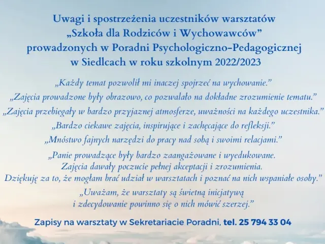 plakat Uwagi i spostrzeżenia uczestników warsztatów